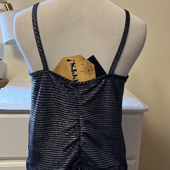 A love story brand navy blue and silver metallic ruched front peplum cami tank - Picture 7 of 14